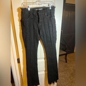 Valabasas Black Stacked Vertical Frayed Jeans, waist 30